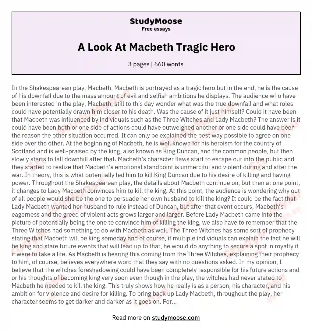 A Look At Macbeth Tragic Hero