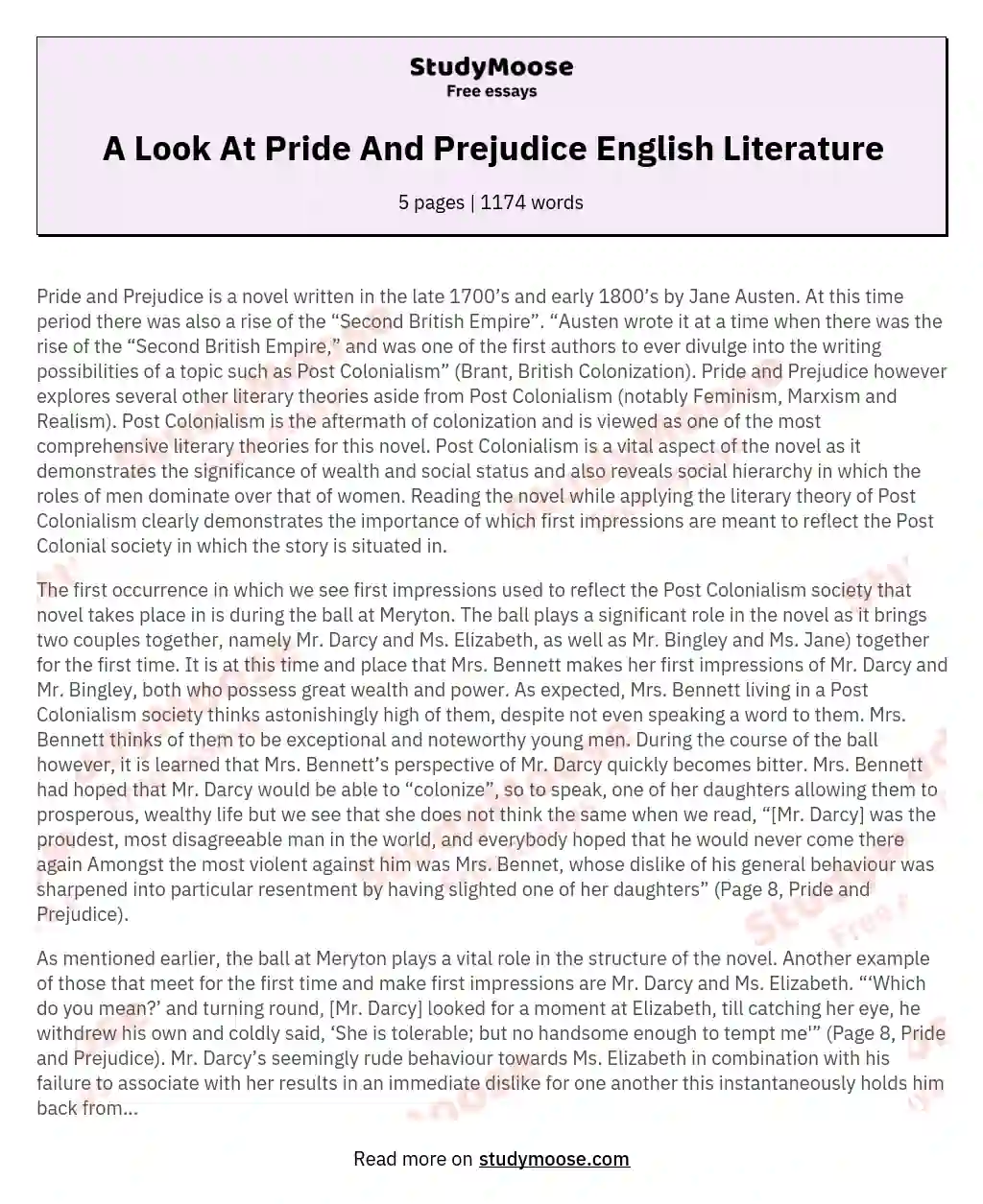 A Look At Pride And Prejudice English Literature essay