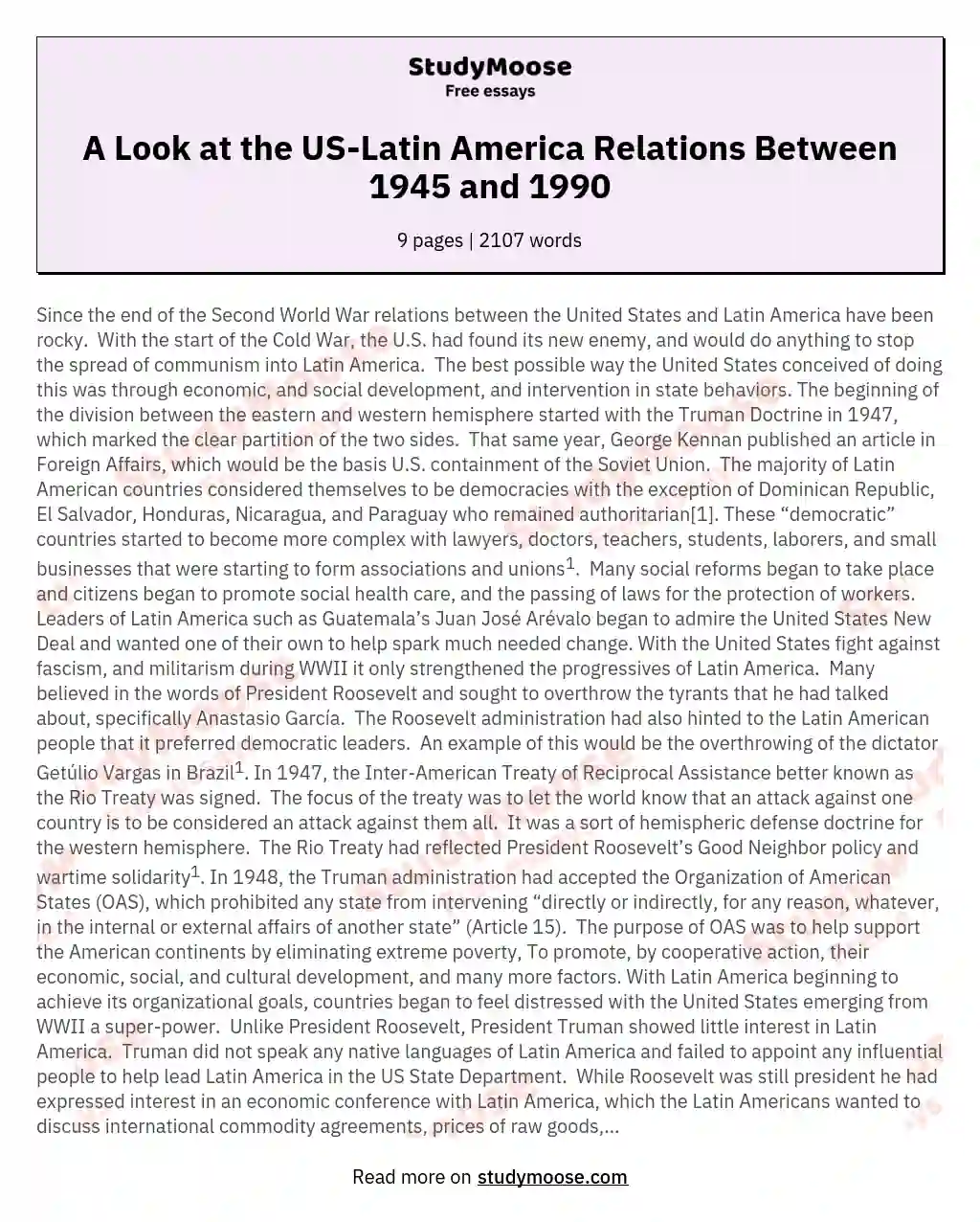 A Look at the US-Latin America Relations Between 1945 and 1990 essay