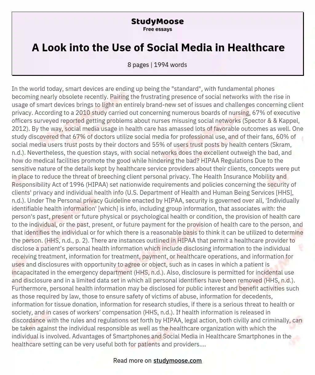 A Look into the Use of Social Media in Healthcare essay