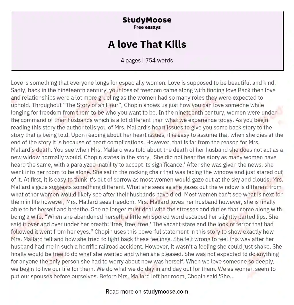 A love That Kills essay