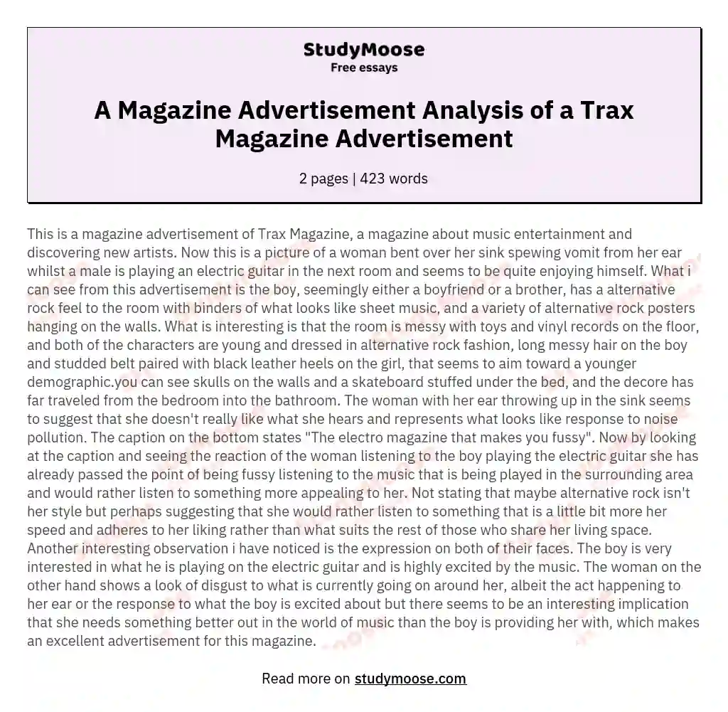 A Magazine Advertisement Analysis of a Trax Magazine Advertisement essay