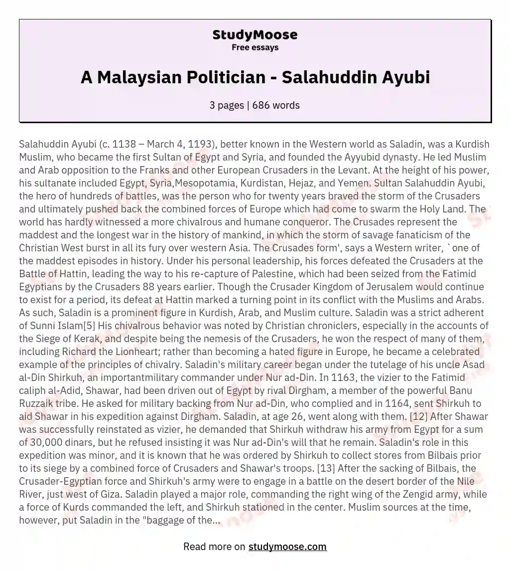 A Malaysian Politician - Salahuddin Ayubi