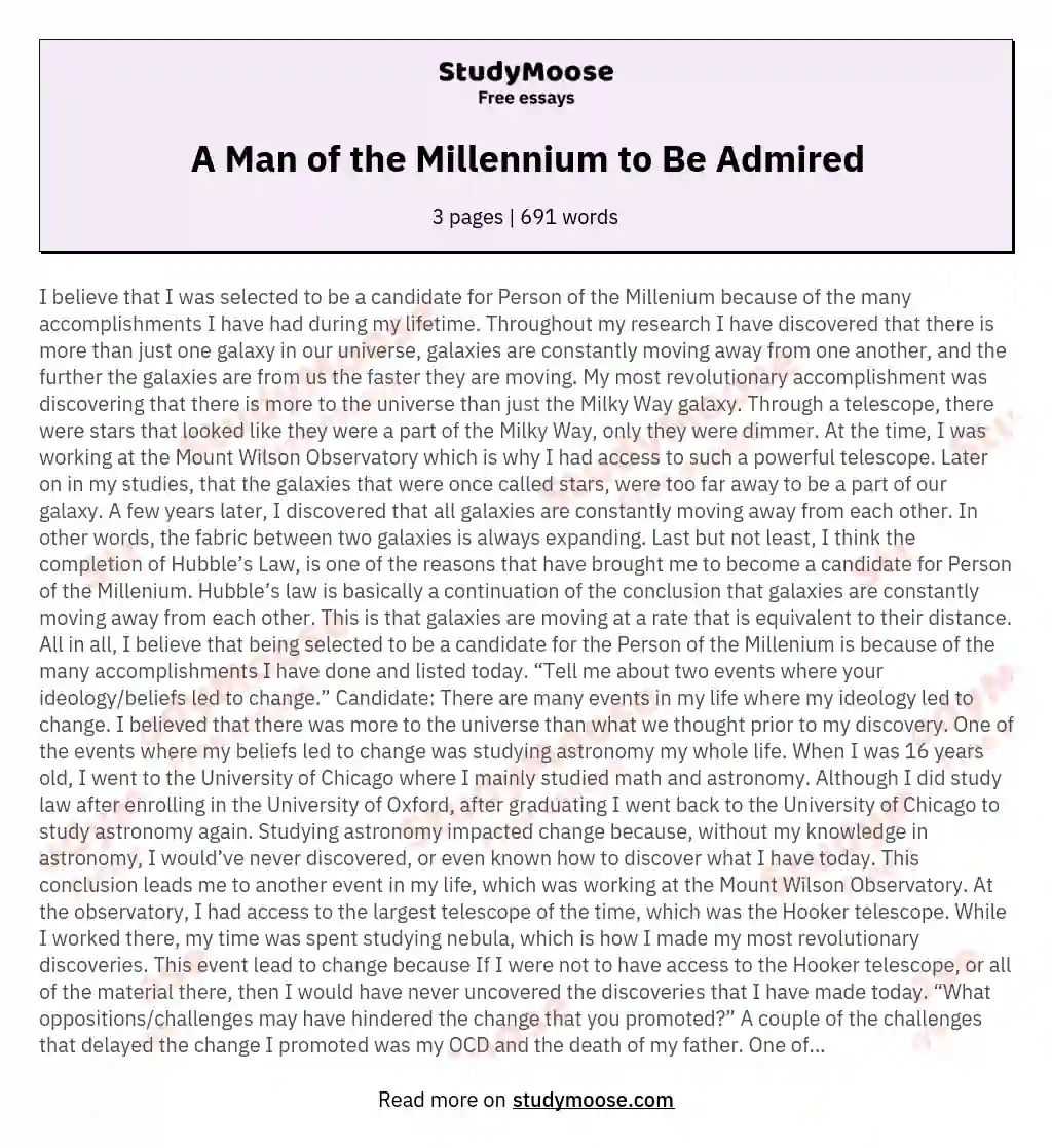 A Man of the Millennium to Be Admired essay