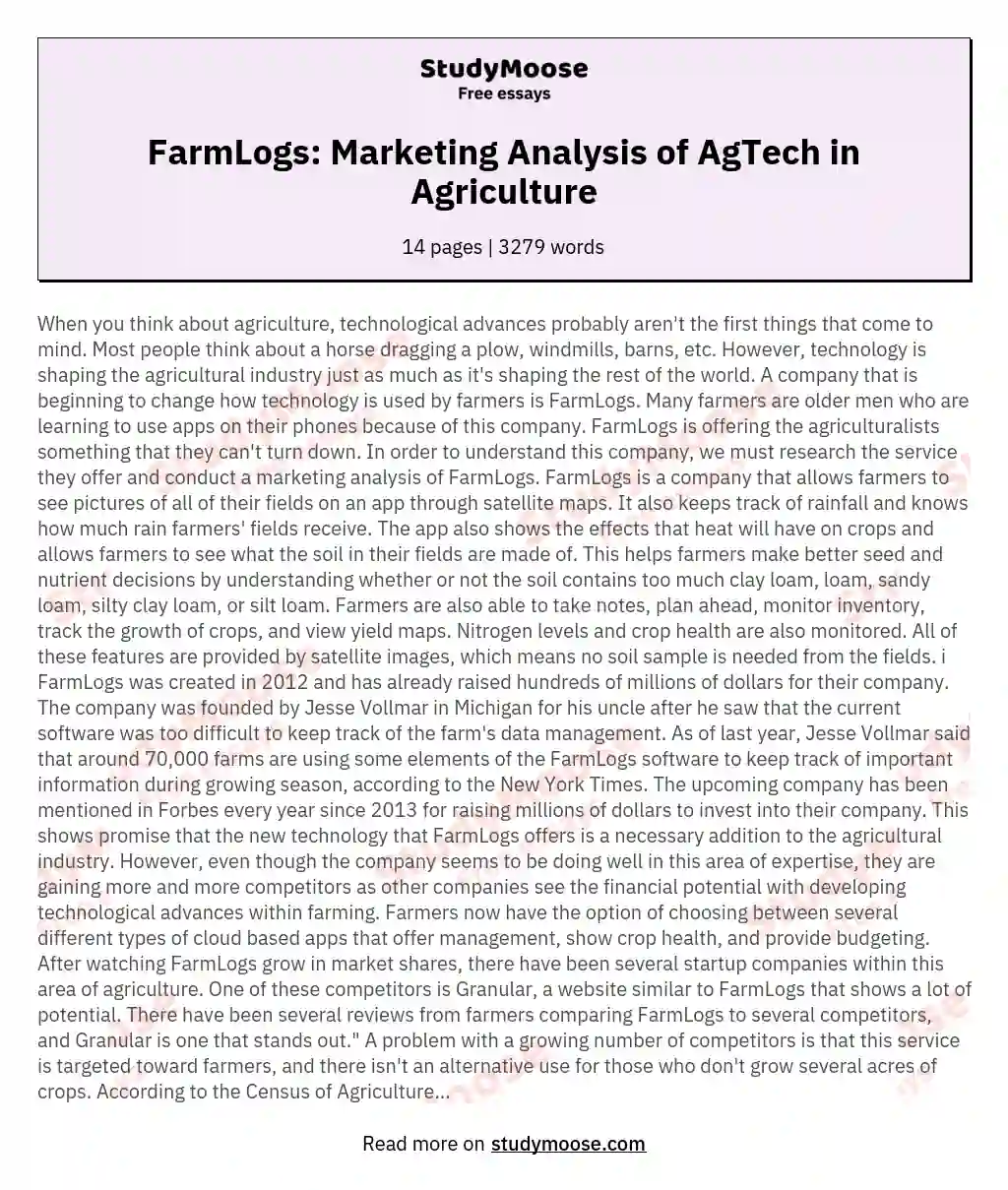 FarmLogs: Marketing Analysis of AgTech in Agriculture essay