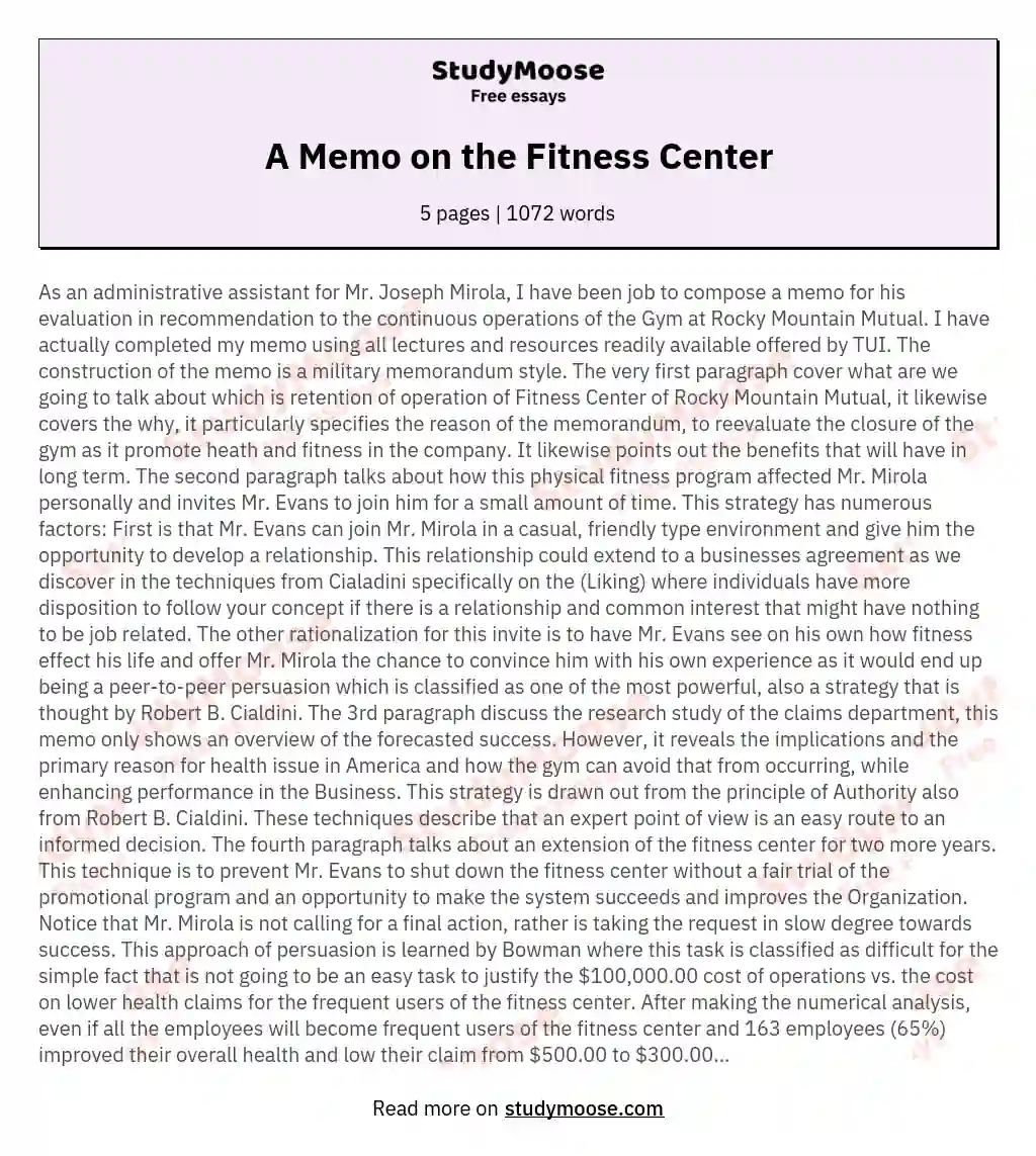 A Memo on the Fitness Center
