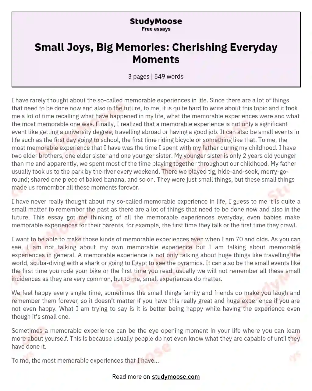 Small Joys, Big Memories: Cherishing Everyday Moments essay