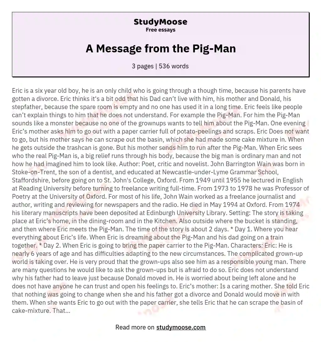 A Message from the Pig-Man essay
