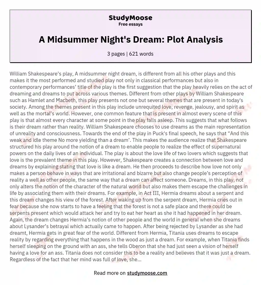 A Midsummer Night's Dream: Plot Analysis