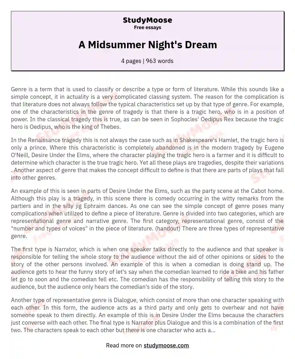 A Midsummer Night's Dream essay