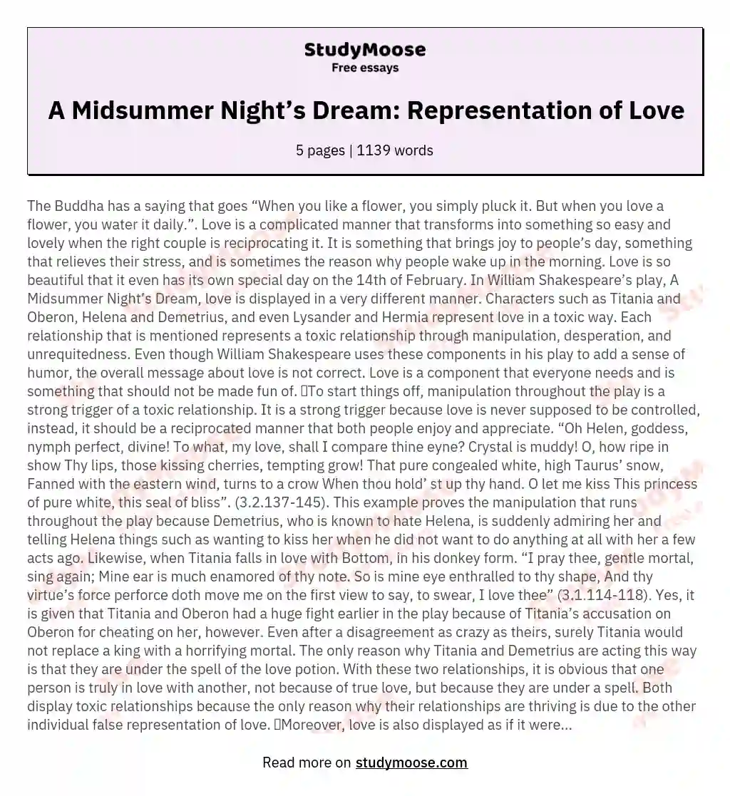 A Midsummer Night’s Dream: Representation of Love
