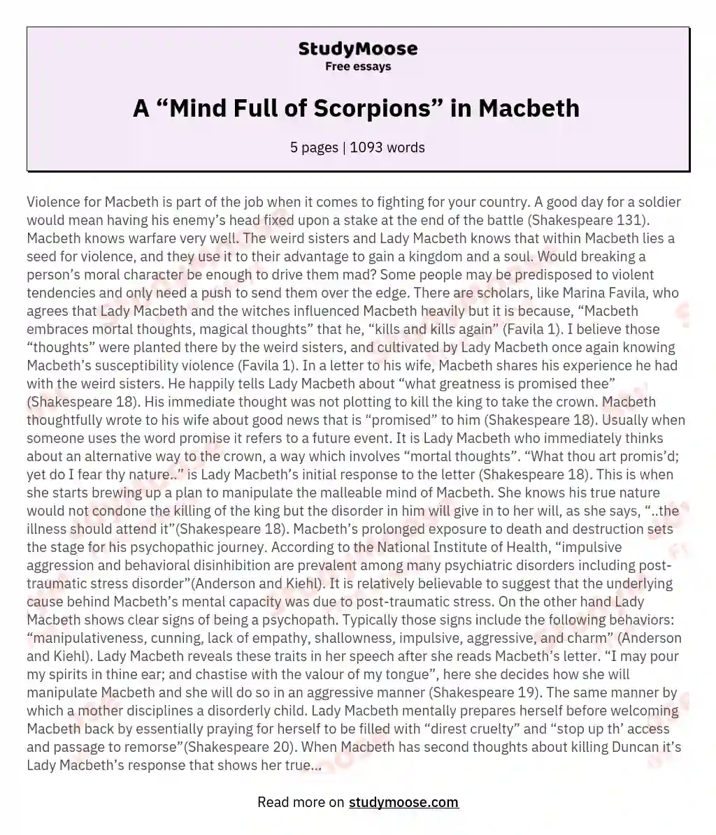 A “Mind Full of Scorpions” in Macbeth  essay