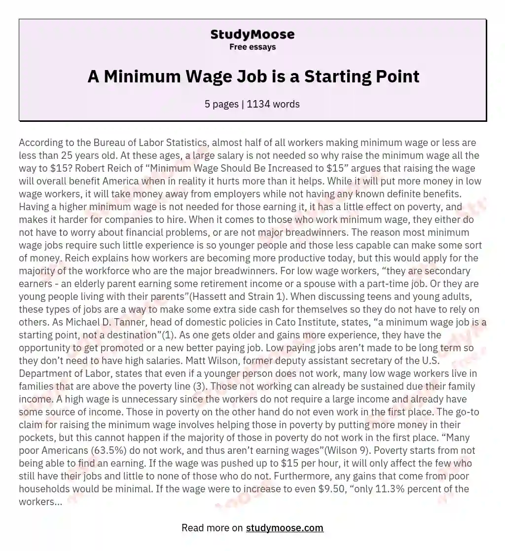 A Minimum Wage Job is a Starting Point essay