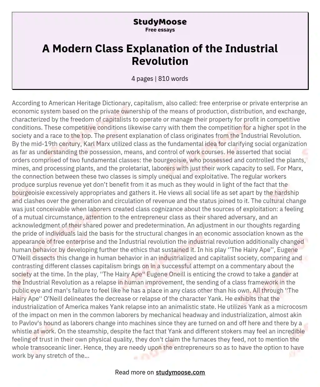 A Modern Class Explanation of the Industrial Revolution essay