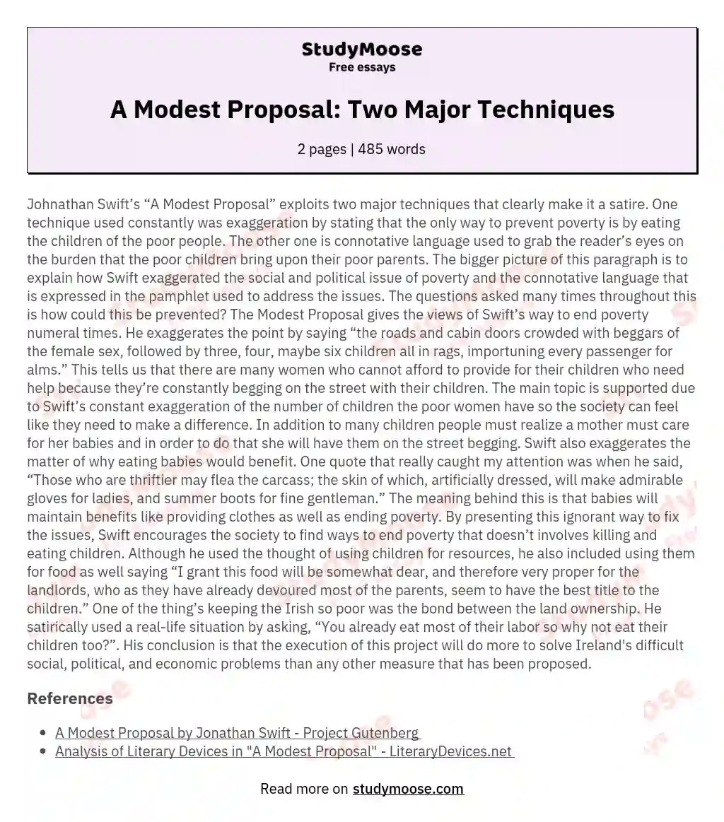 A Modest Proposal: Two Major Techniques essay