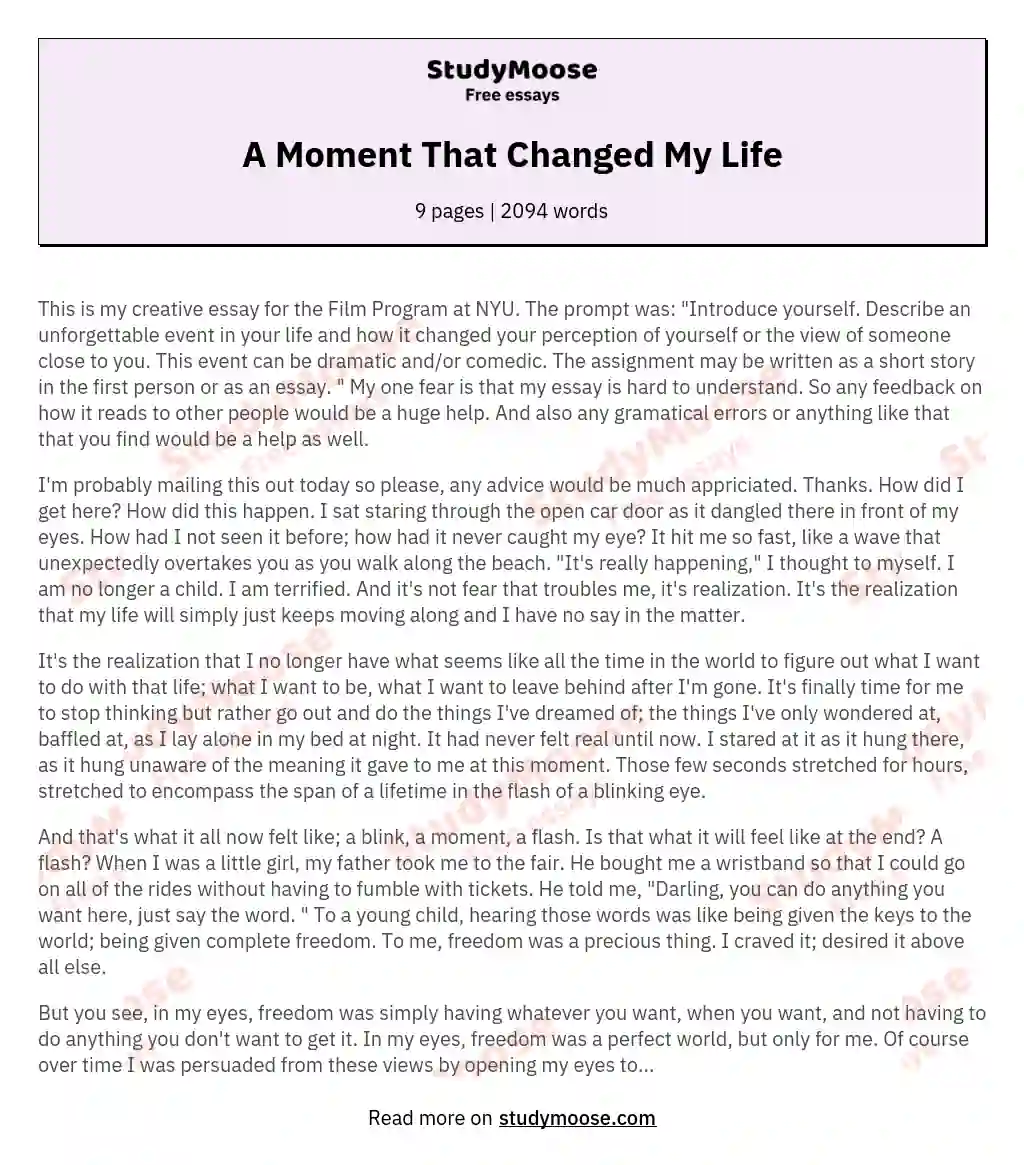 A Moment That Changed My Life essay