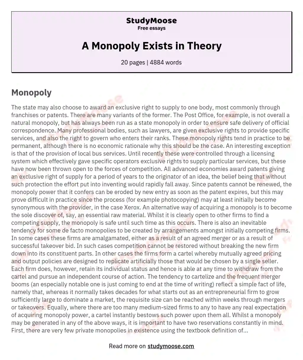 A Monopoly Exists in Theory essay
