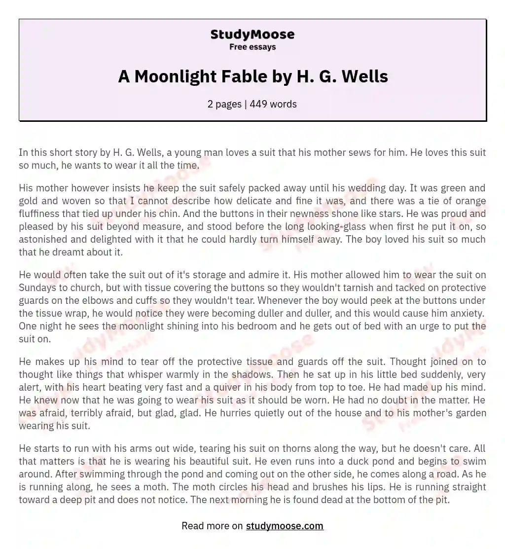 A Moonlight Fable by H. G. Wells essay