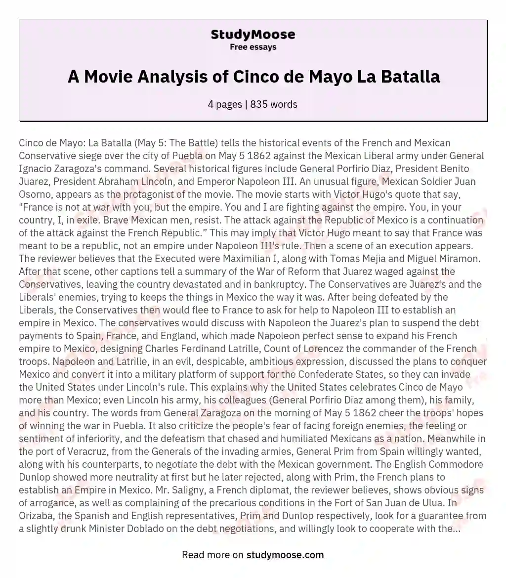 A Movie Analysis of Cinco de Mayo La Batalla essay