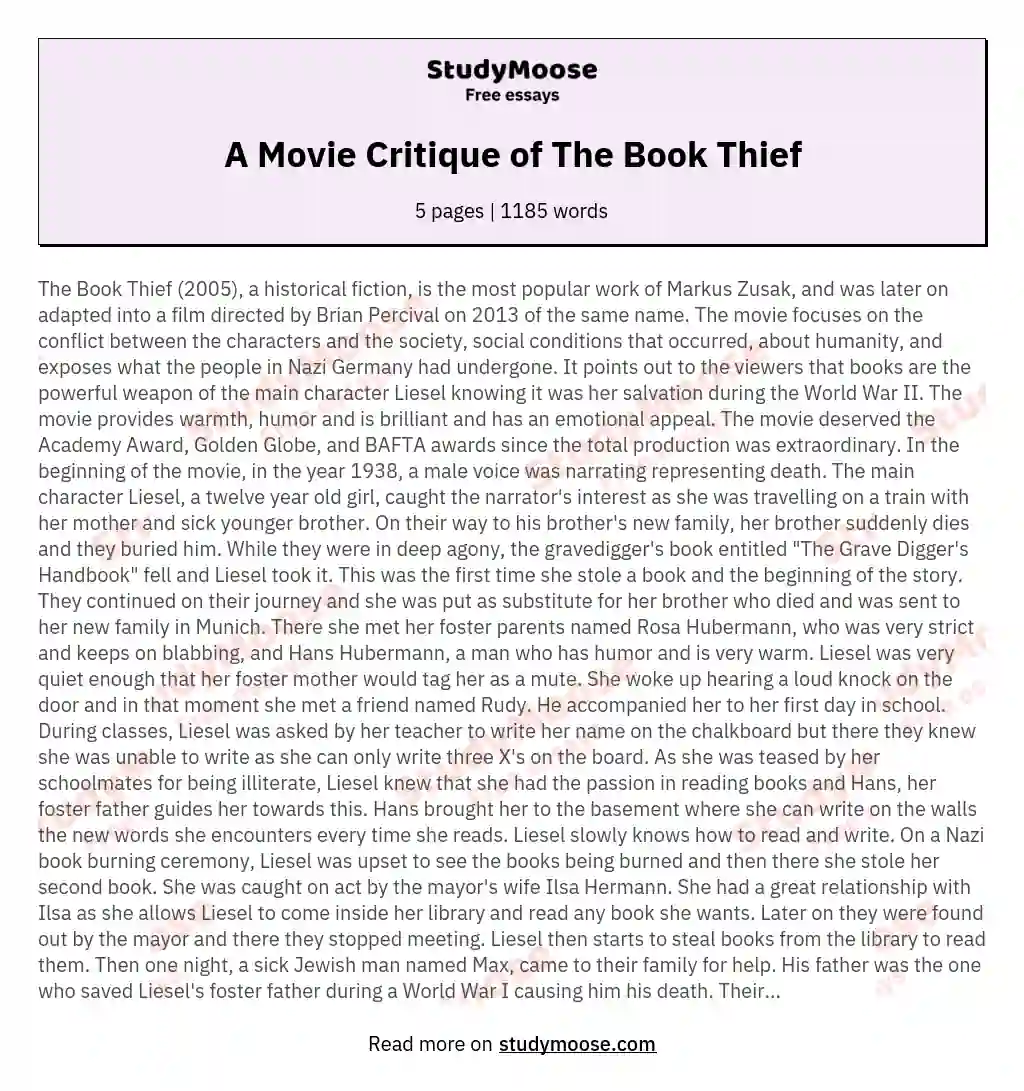 A Movie Critique of The Book Thief essay