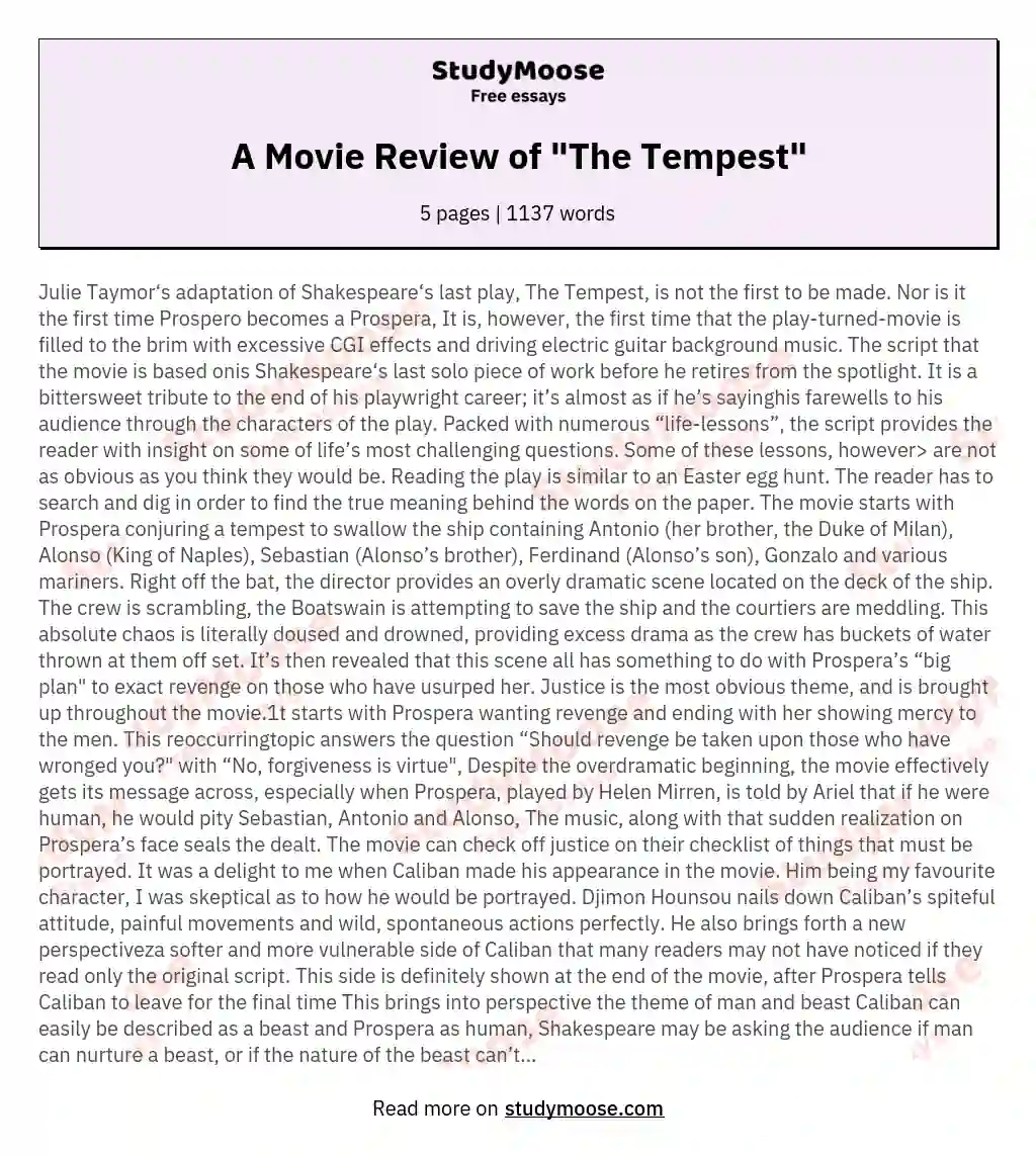 A Movie Review of "The Tempest" essay