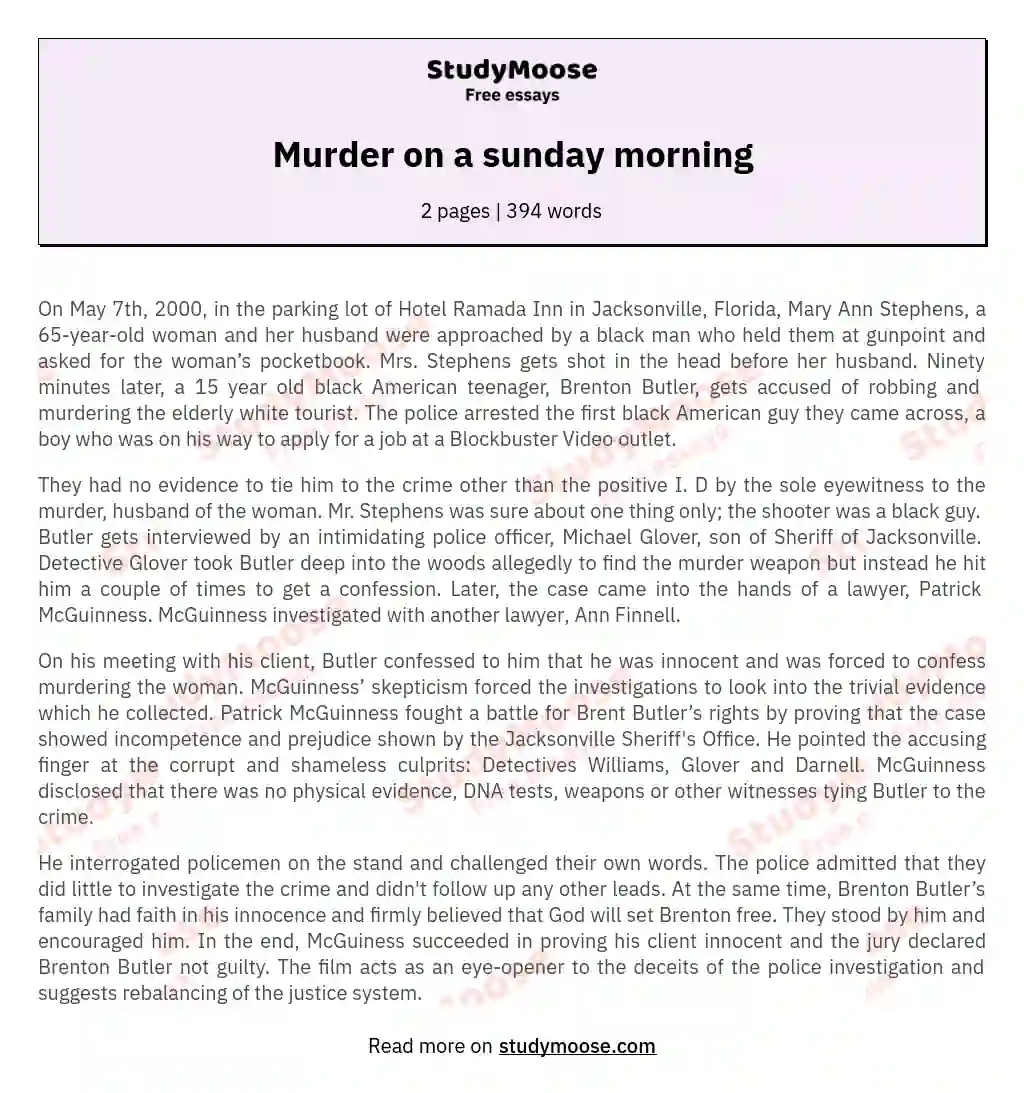 Murder on a sunday morning essay