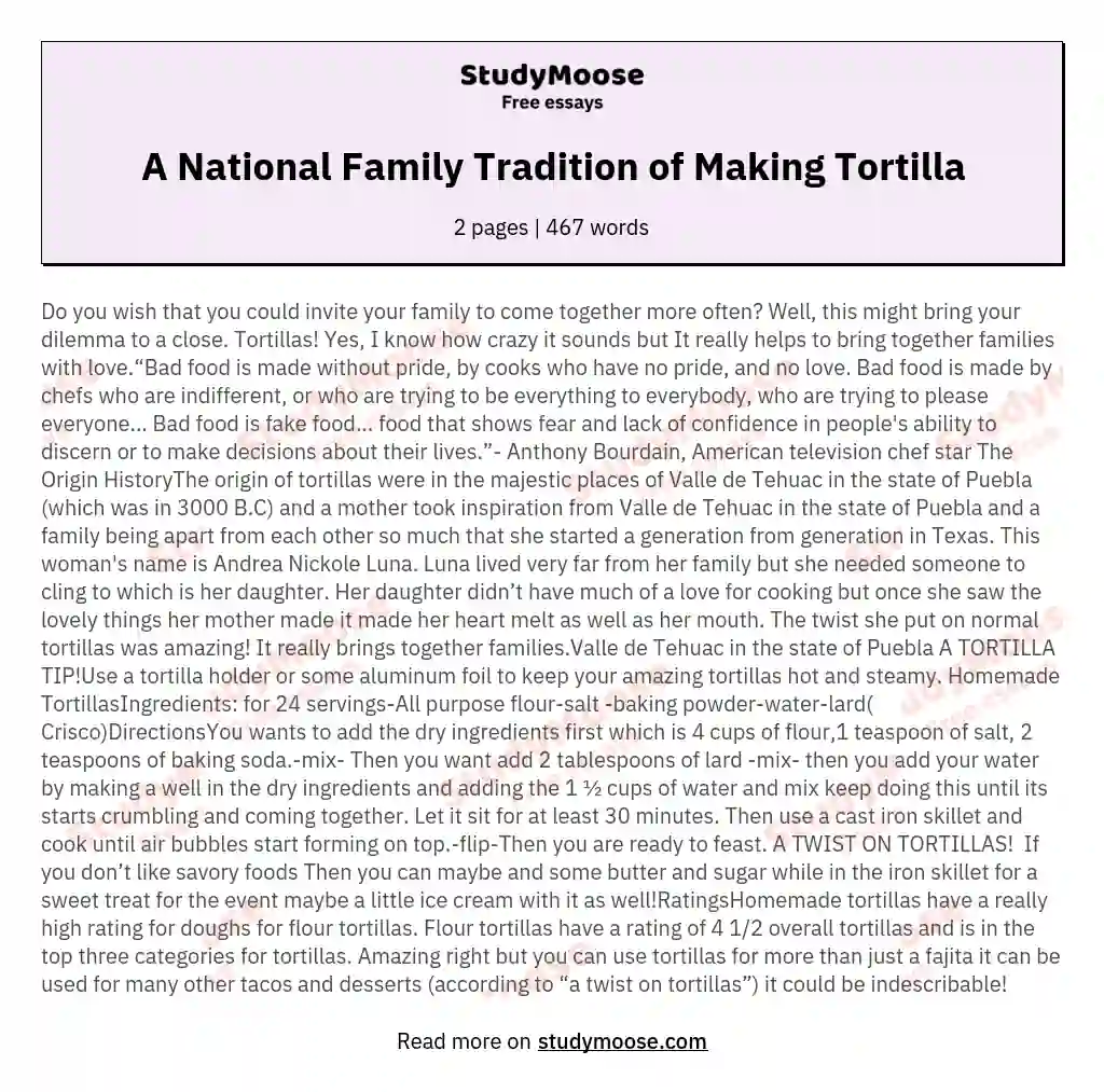 A National Family Tradition of Making Tortilla essay