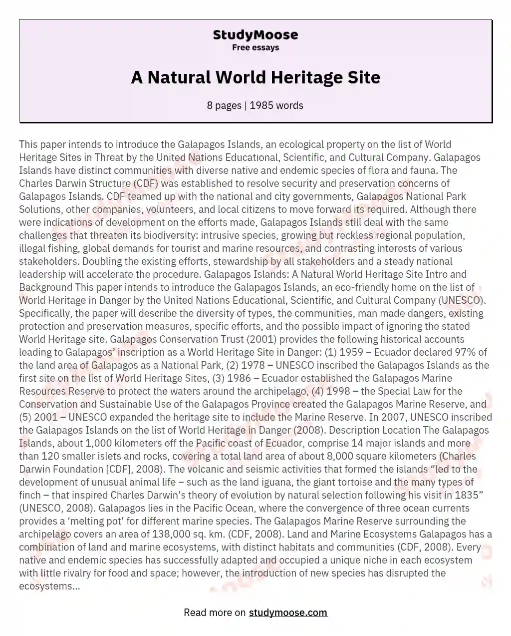 essay about heritage site