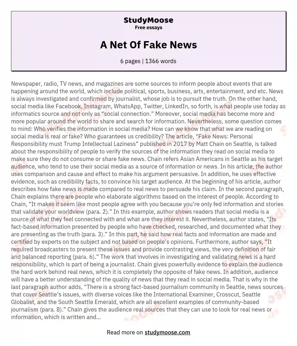A Net Of Fake News essay