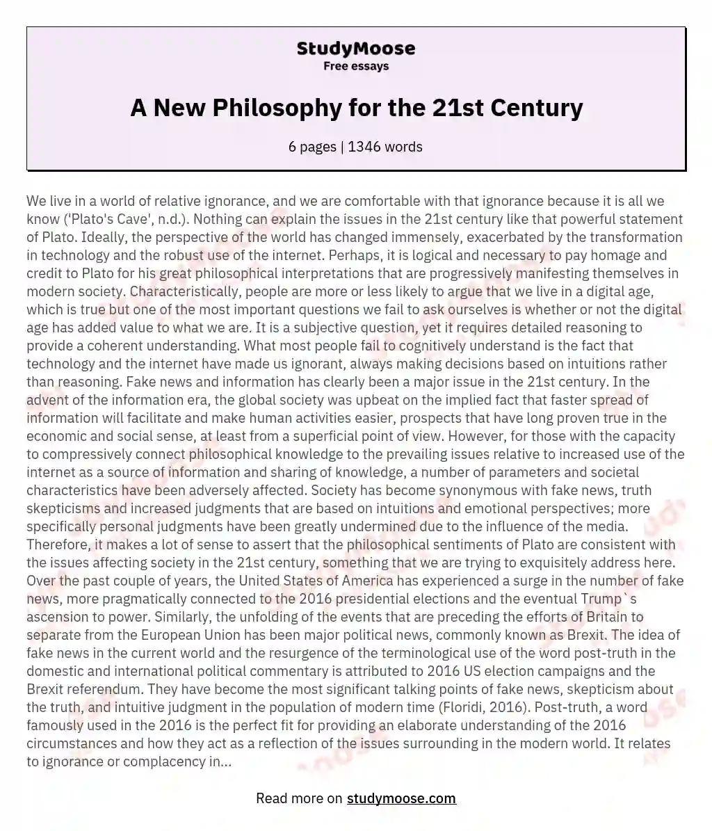 A New Philosophy for the 21st Century essay