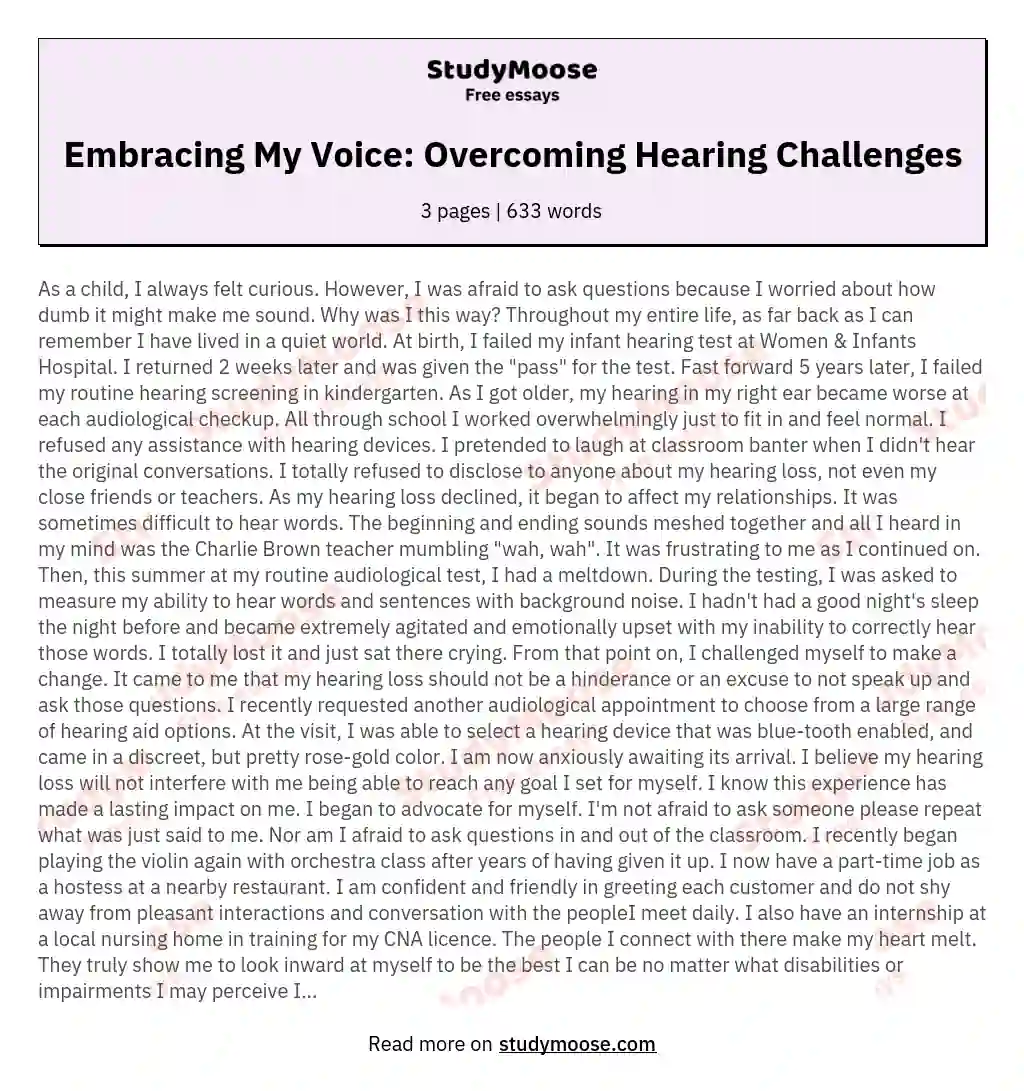 Embracing My Voice: Overcoming Hearing Challenges essay