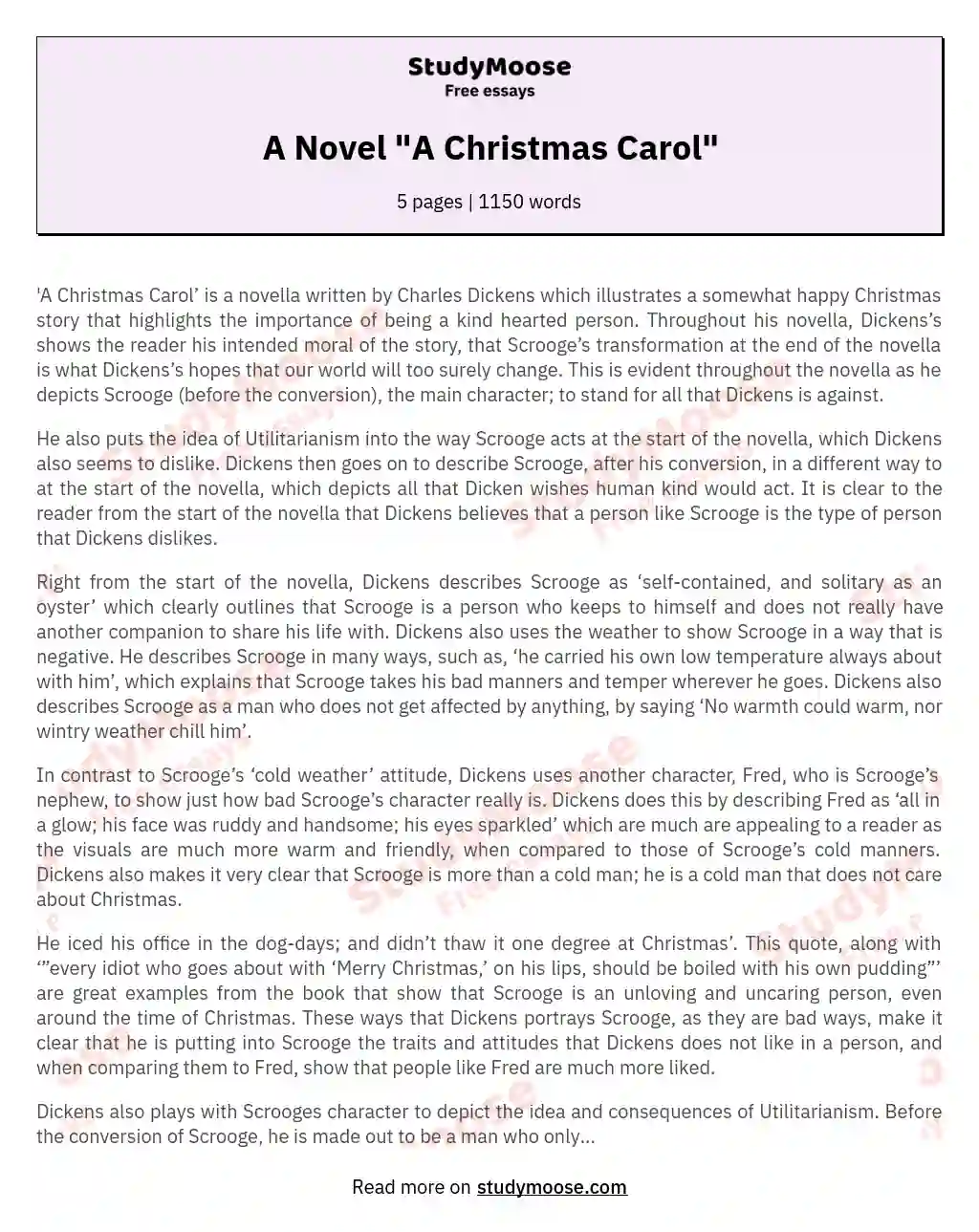 A Novel "A Christmas Carol" essay