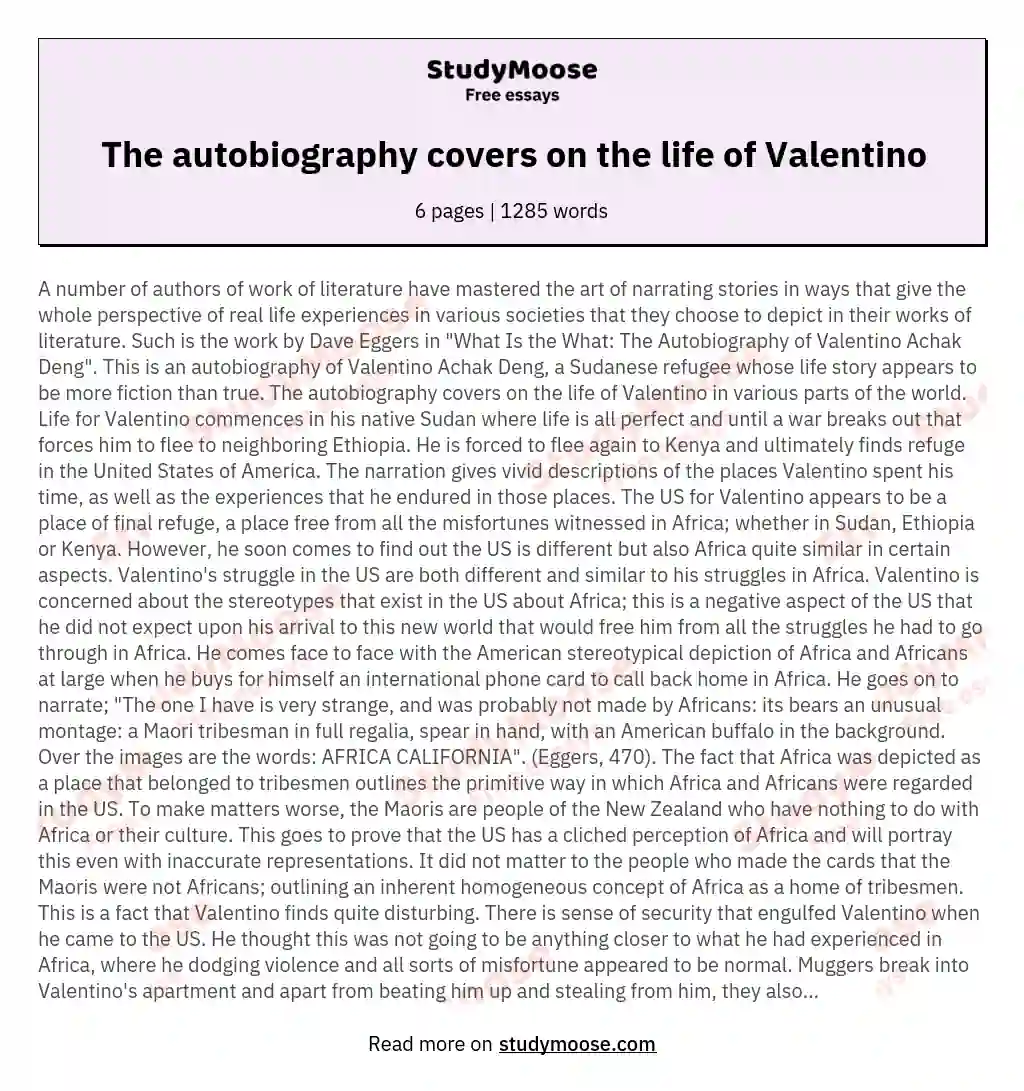 The autobiography covers on the life of Valentino