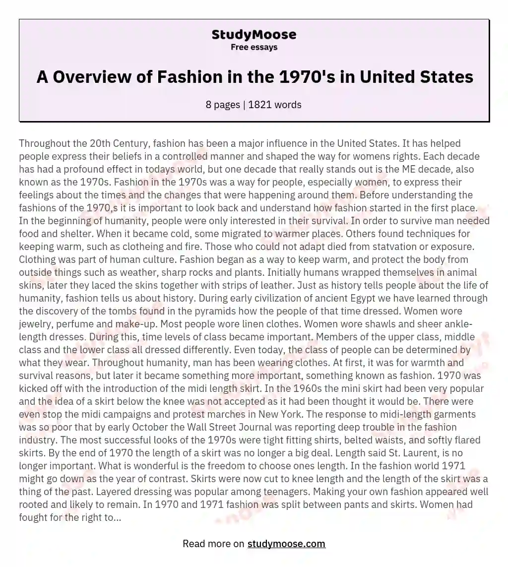 A Overview of Fashion in the 1970's in United States essay
