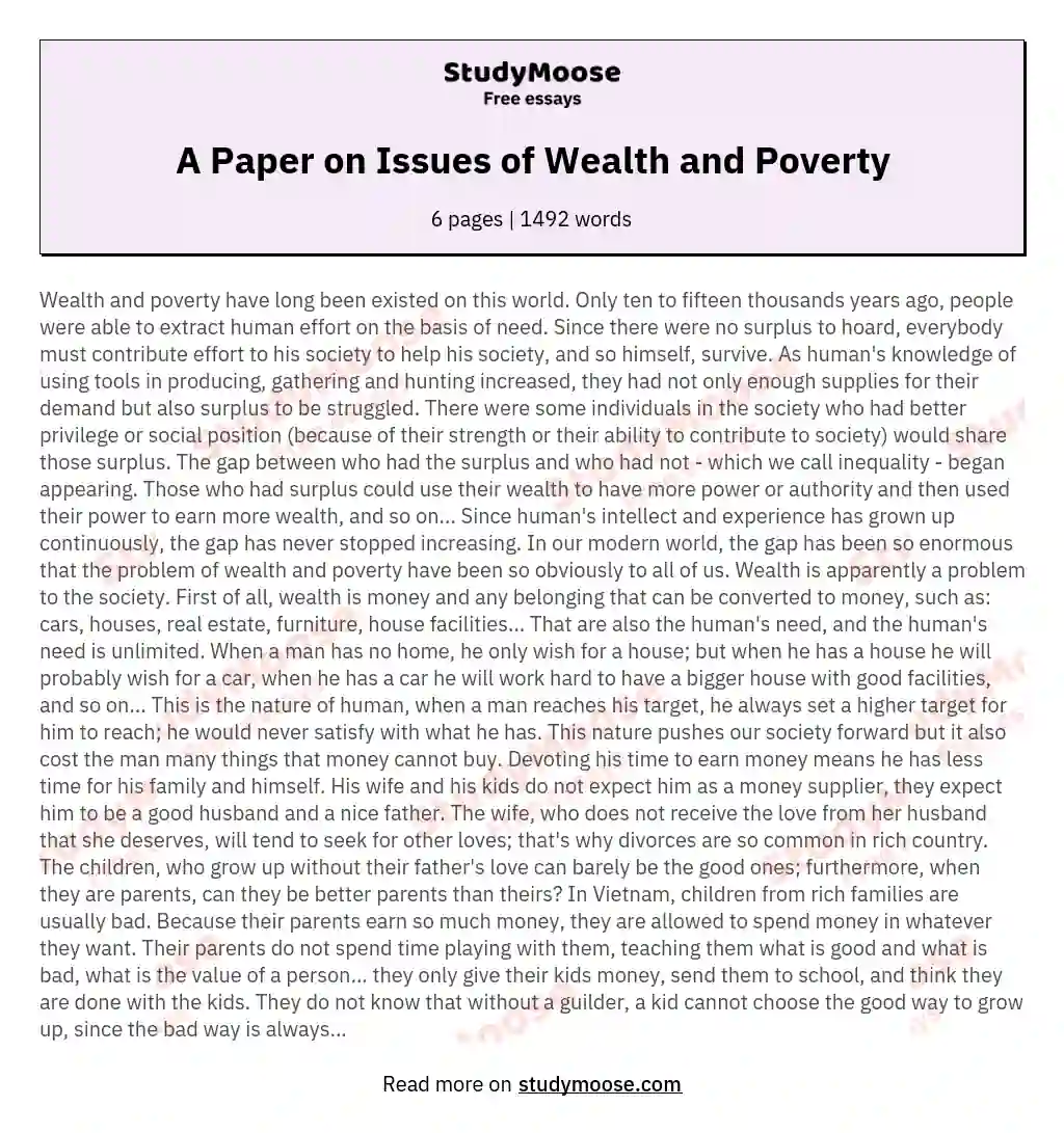 A Paper on Issues of Wealth and Poverty essay