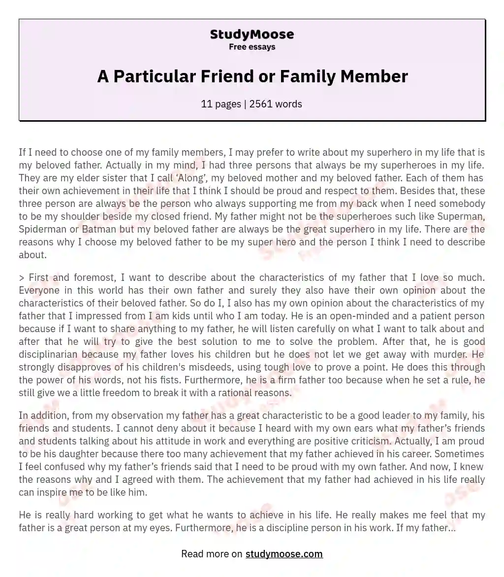 A Particular Friend or Family Member essay