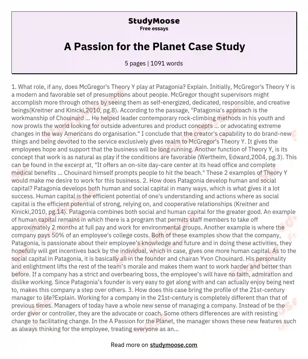 A Passion for the Planet Case Study