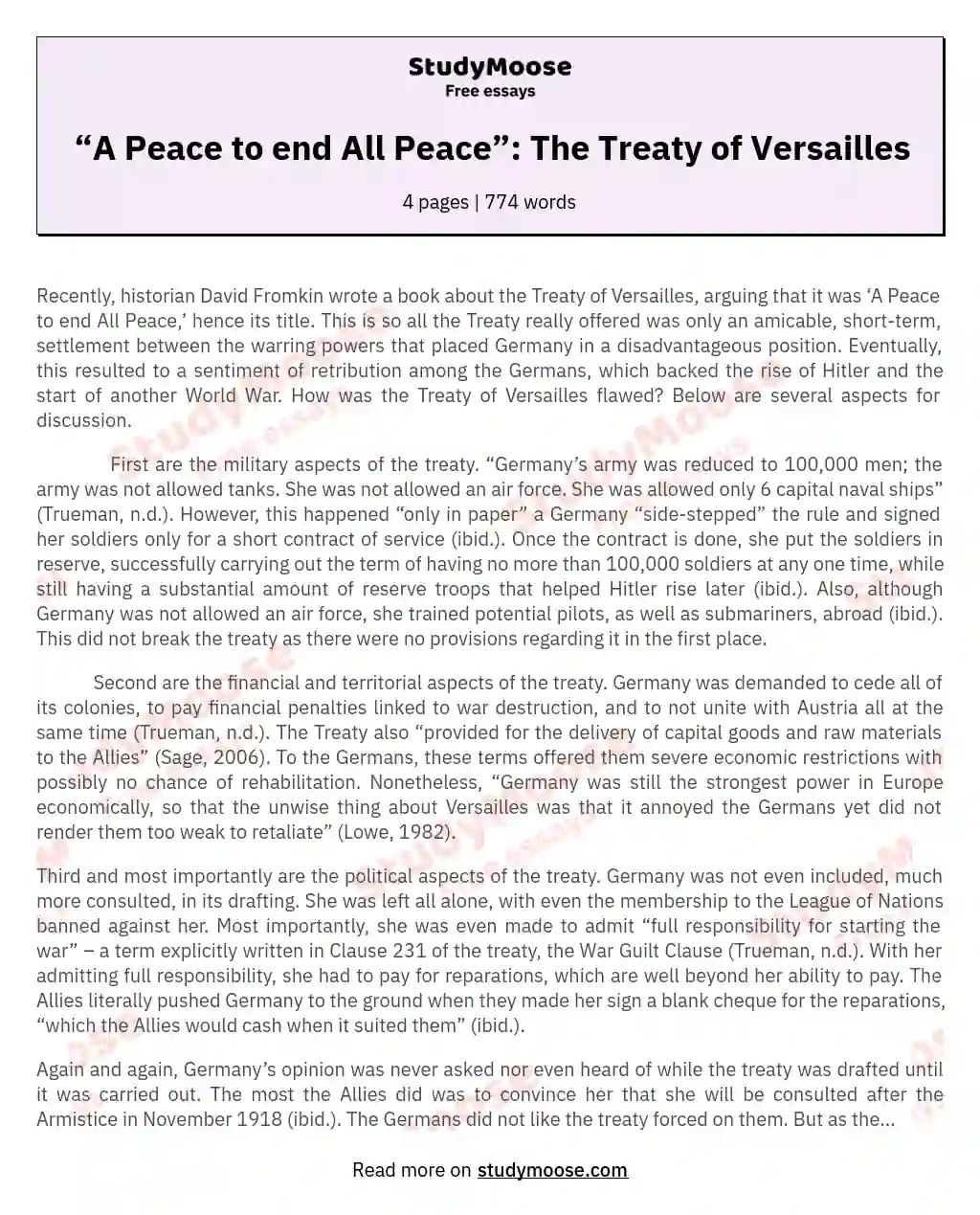 “A Peace to end All Peace”: The Treaty of Versailles