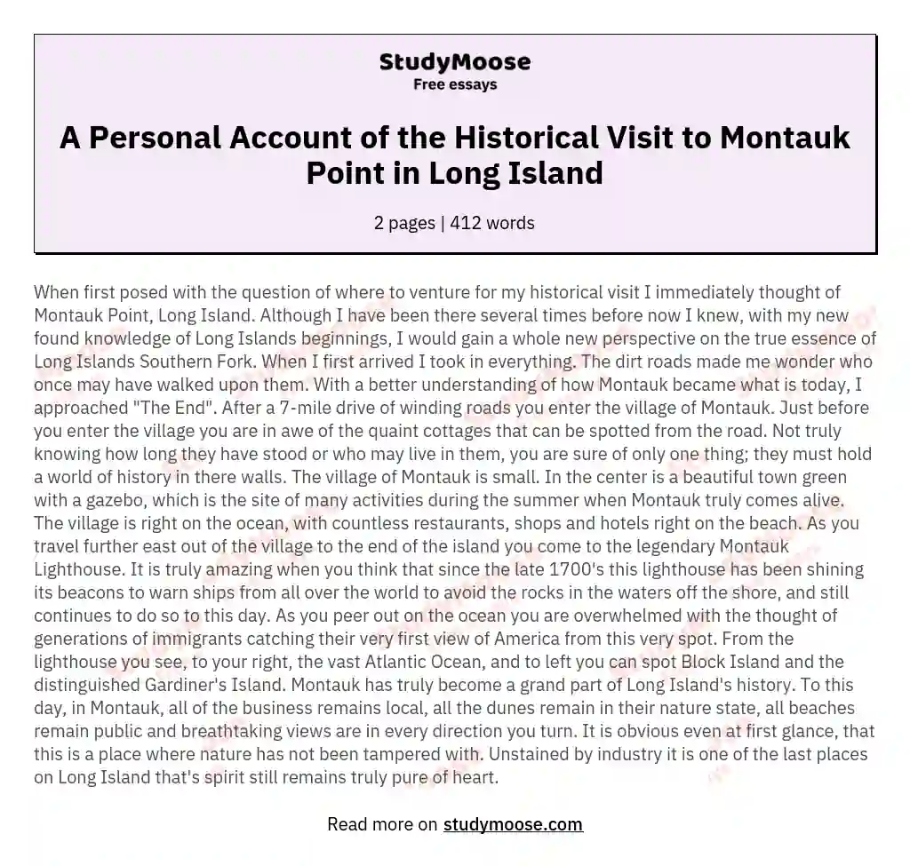 A Personal Account of the Historical Visit to Montauk Point in Long Island essay