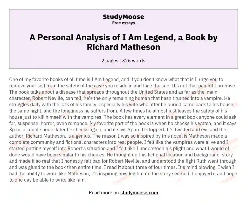 "I Am Legend": A Literary Gem and Missed Opportunities essay