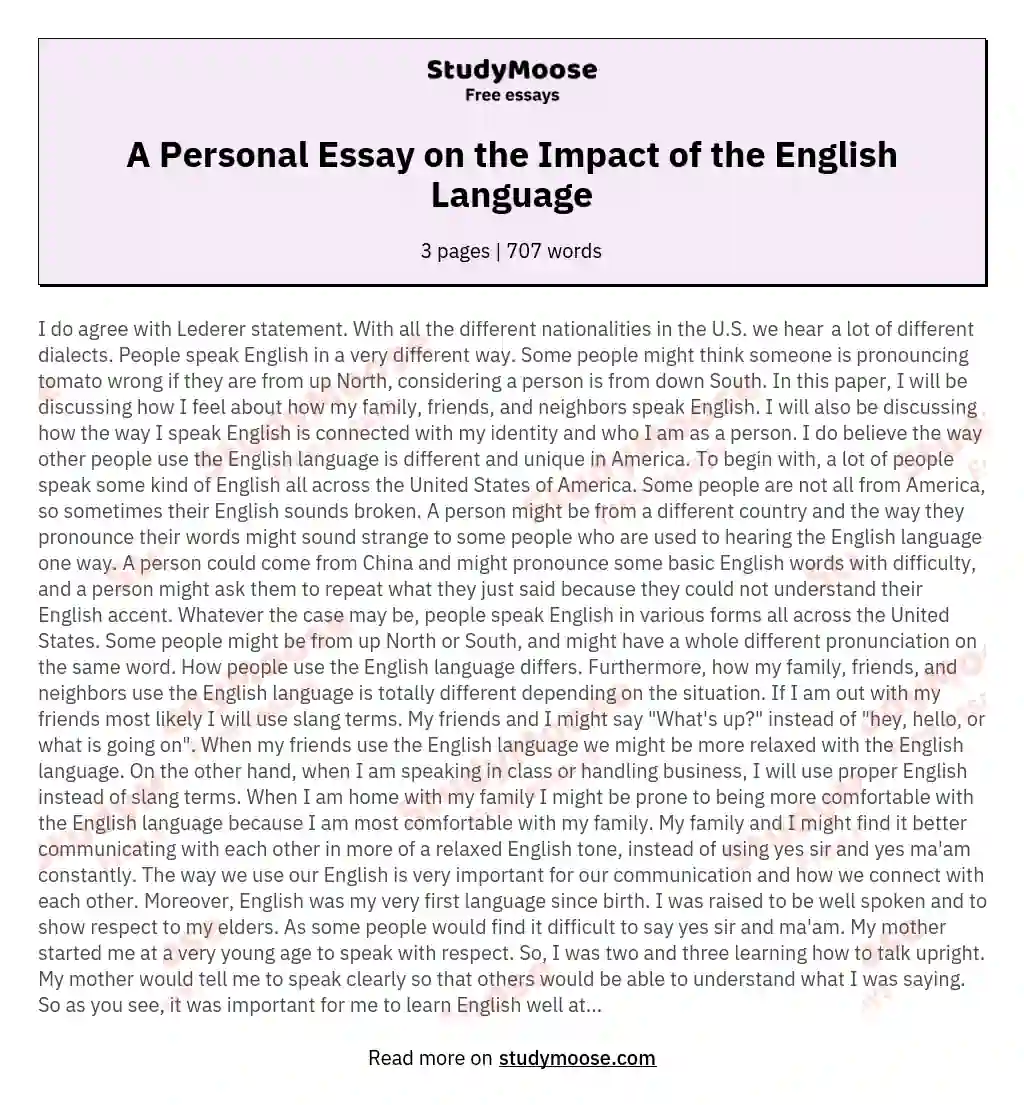 A Personal Essay on the Impact of the English Language essay