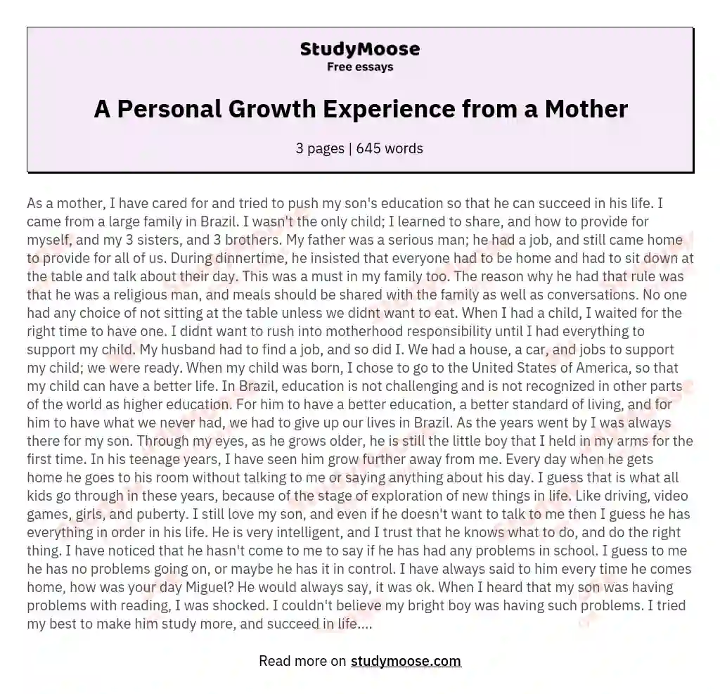 A Personal Growth Experience from a Mother essay