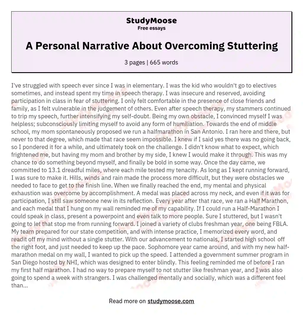 A Personal Narrative About Overcoming Stuttering essay