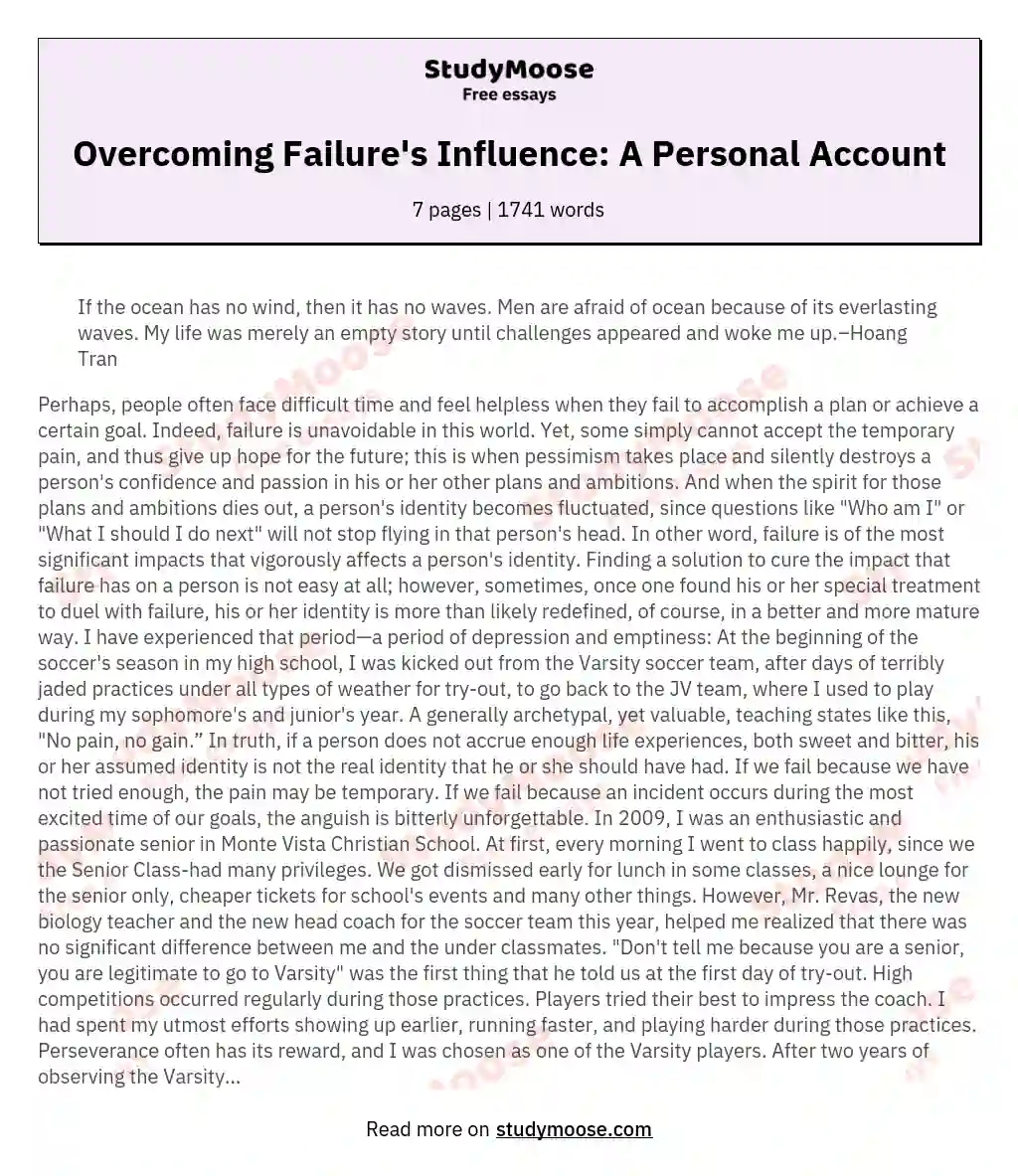 Overcoming Failure's Influence: A Personal Account essay