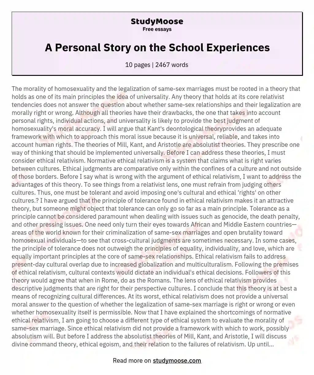 A Personal Story on the School Experiences