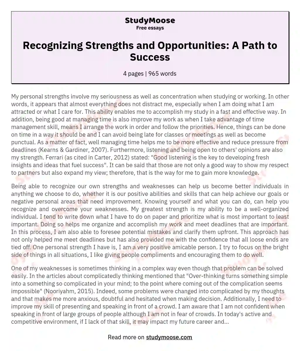 Recognizing Strengths and Opportunities: A Path to Success essay