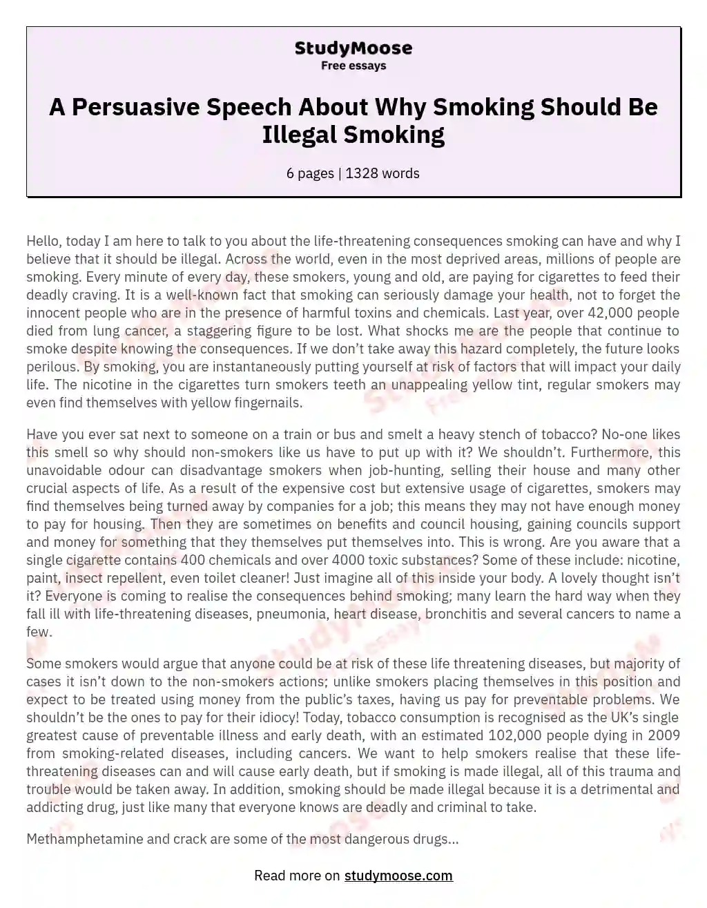 A Persuasive Speech About Why Smoking Should Be Illegal Smoking essay