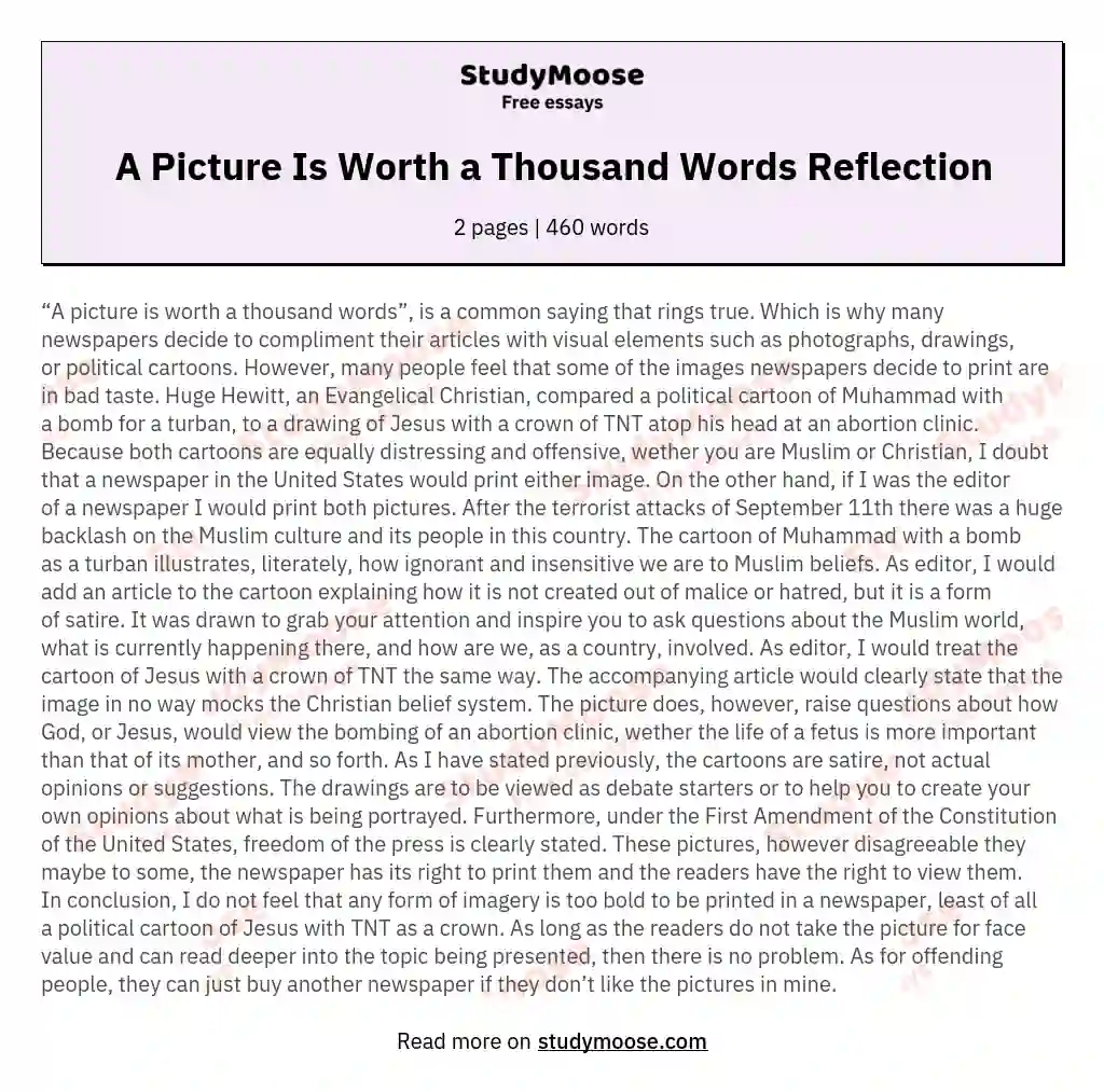 A Picture Is Worth a Thousand Words Reflection essay