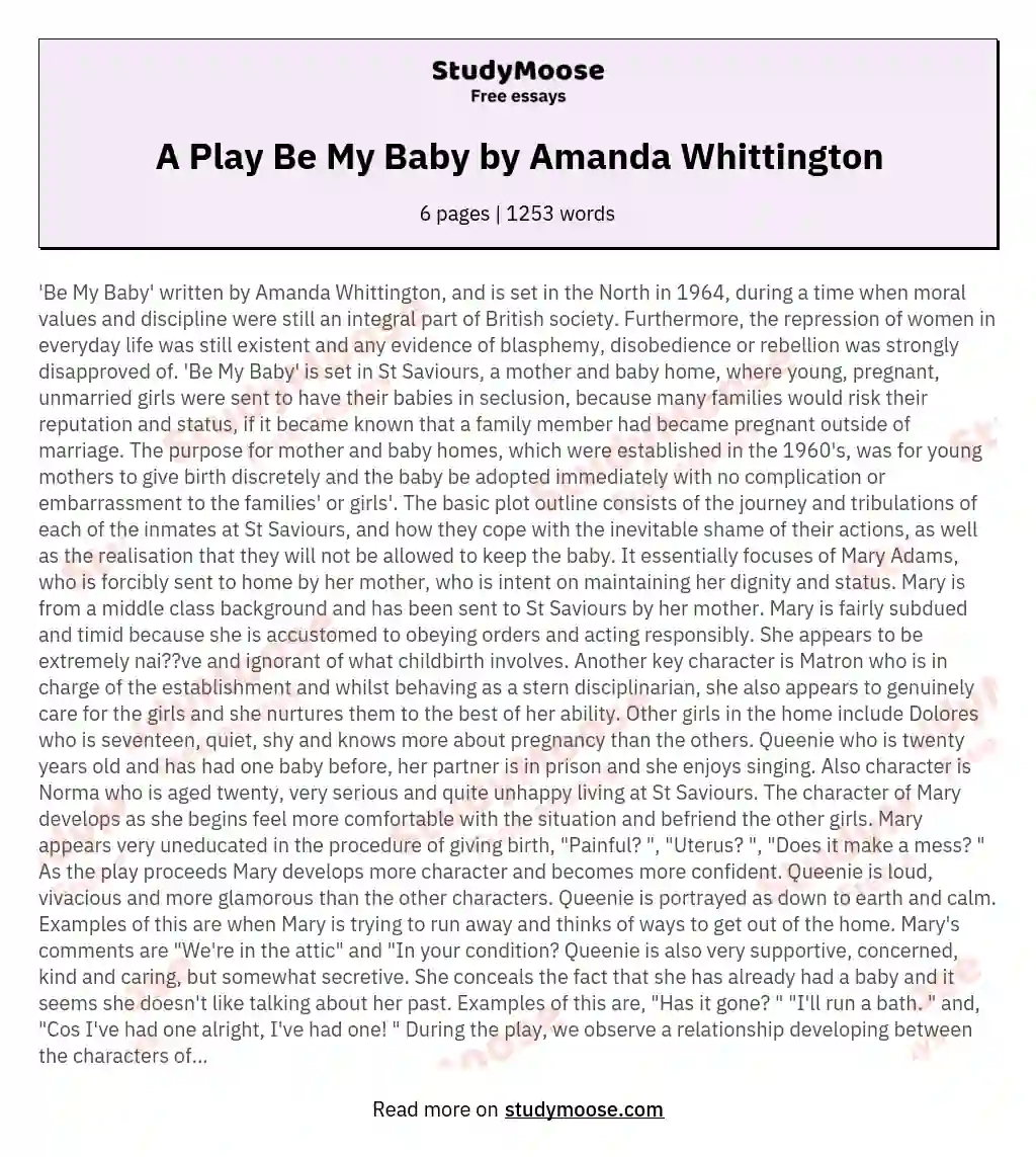 A Play Be My Baby by Amanda Whittington essay