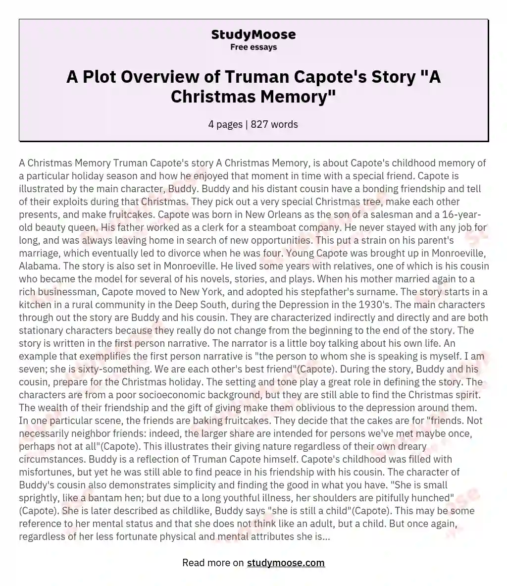 A Plot Overview of Truman Capote's Story "A Christmas Memory" essay